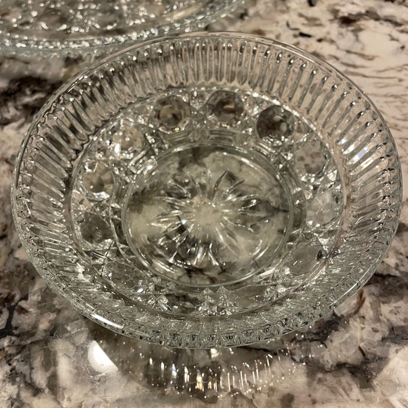 Anchor Hocking Wexford 11" Chip and Dip Platter w/ 5.5" Bowl Clear Glass Diamond - Picture 5 of 7